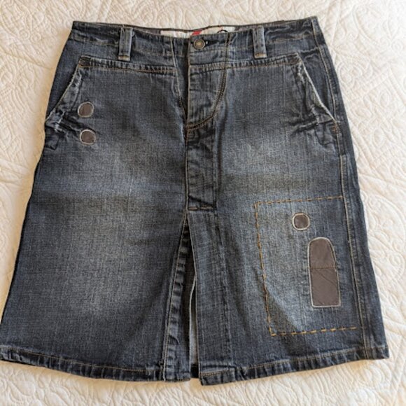 Denim skirt w Leather details- Made in Italy Size Small - Picture 1 of 16
